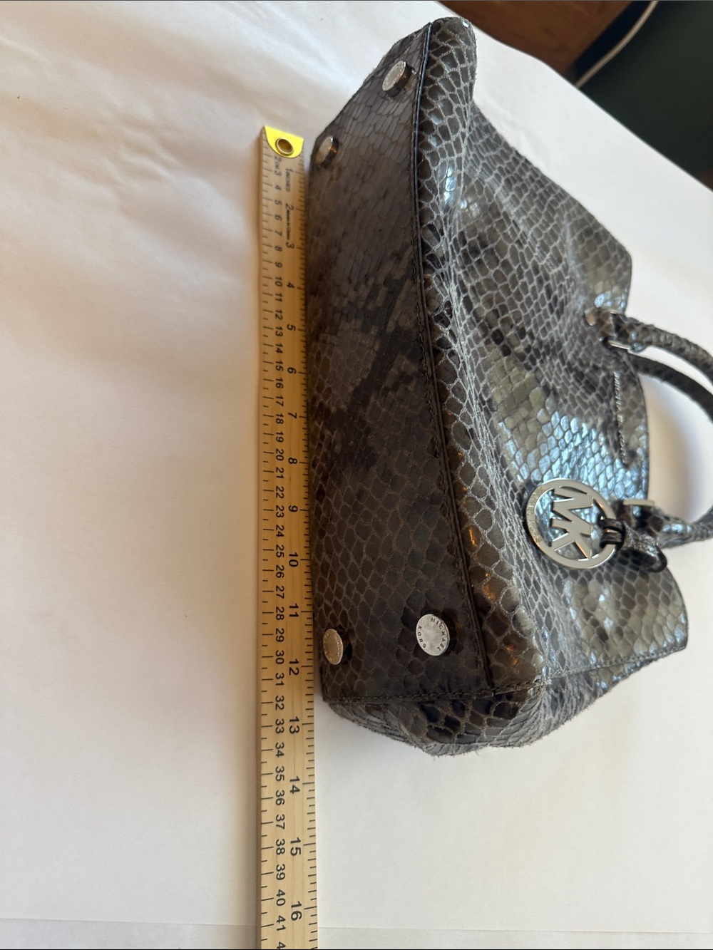 Michael Kors Gray Phyton Embossed Leather Satchel - Picture 3 of 11